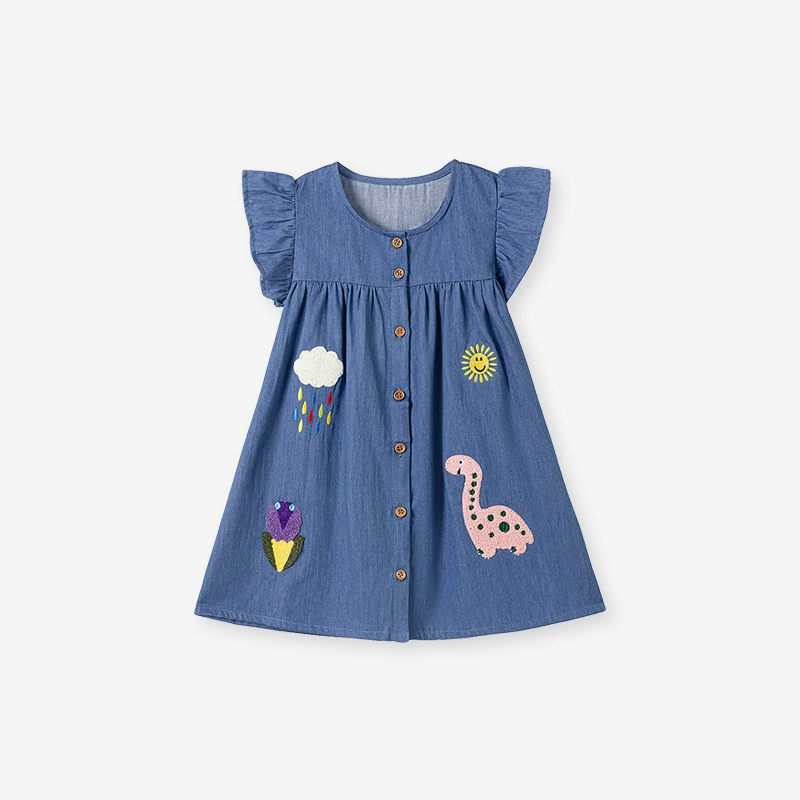 Летняя детская джинсовая юбка Little maven, модная нашивка в виде мультфильма, европейский стиль, с коротким рукавом