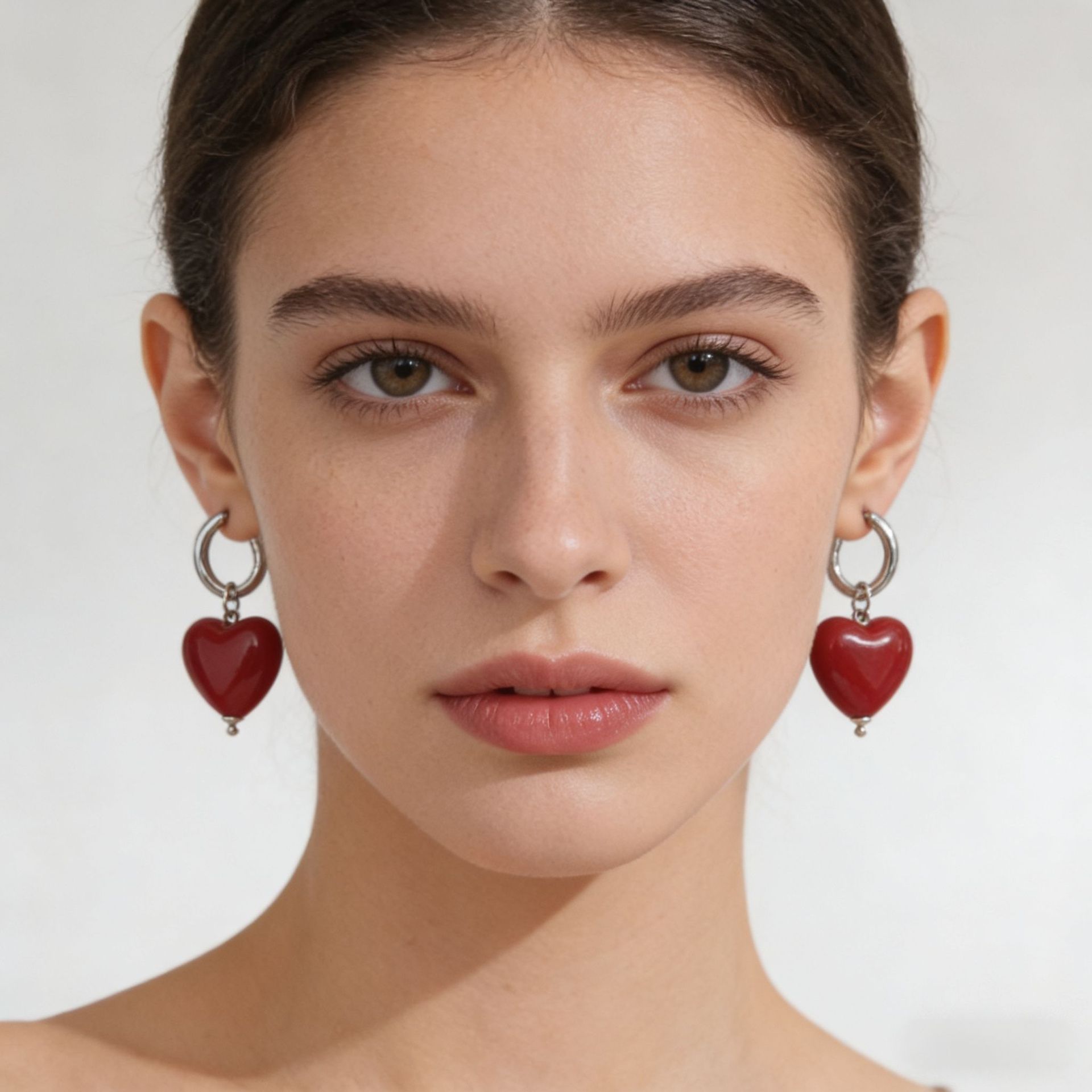 European and American Cross-Border Jewelry Retro Burgundy Peach Heart Heart Pendant Earrings Elegant High-End Versatile Earrings for Women