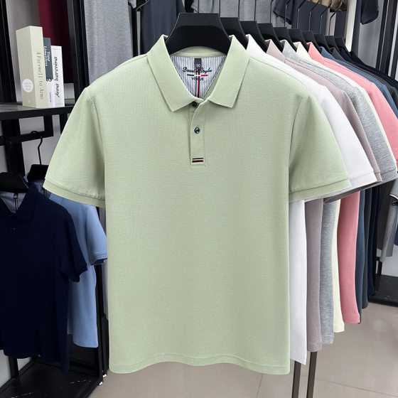 Summer 100% mercerized cotton cotton short-sleeved POLO shirt for middle-aged men's business casual solid color all-match lapel T-shirt for men