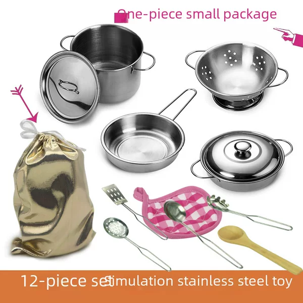 Family Children's Mini Kitchenware Baking Set Simulation Kitchen Stainless Steel Kitchen Toy Family Cooking Pot