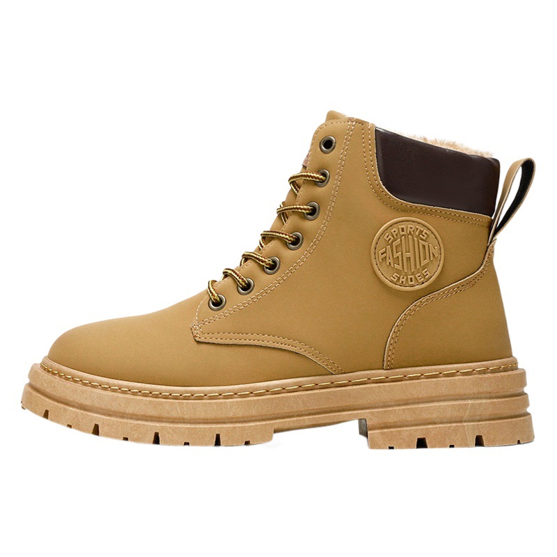 Winter fleece-lined Martin boots men's high-top workwear shoes men's trendy all-match thick-soled thick warm cotton-padded shoes short boots