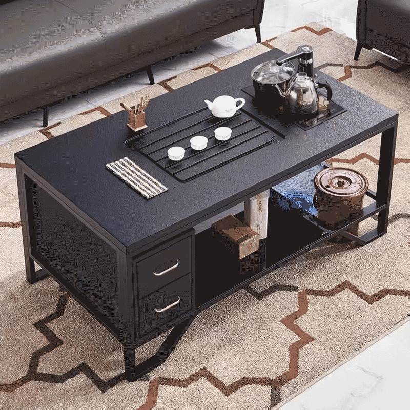 Mesa de té de piedra de fuego tabla de roca kung fu mesa de té de oficina sala de recepción comercial moderna combinación de mesa de té de piedra volcánica de hierro forjado