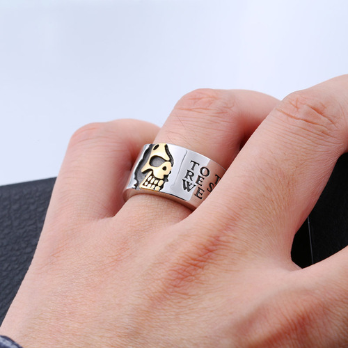 Beier Cross-border Retro Punk Style Stainless Steel Men's Ring European and American Personality Skull Head Titanium Steel Ring Wholesale
