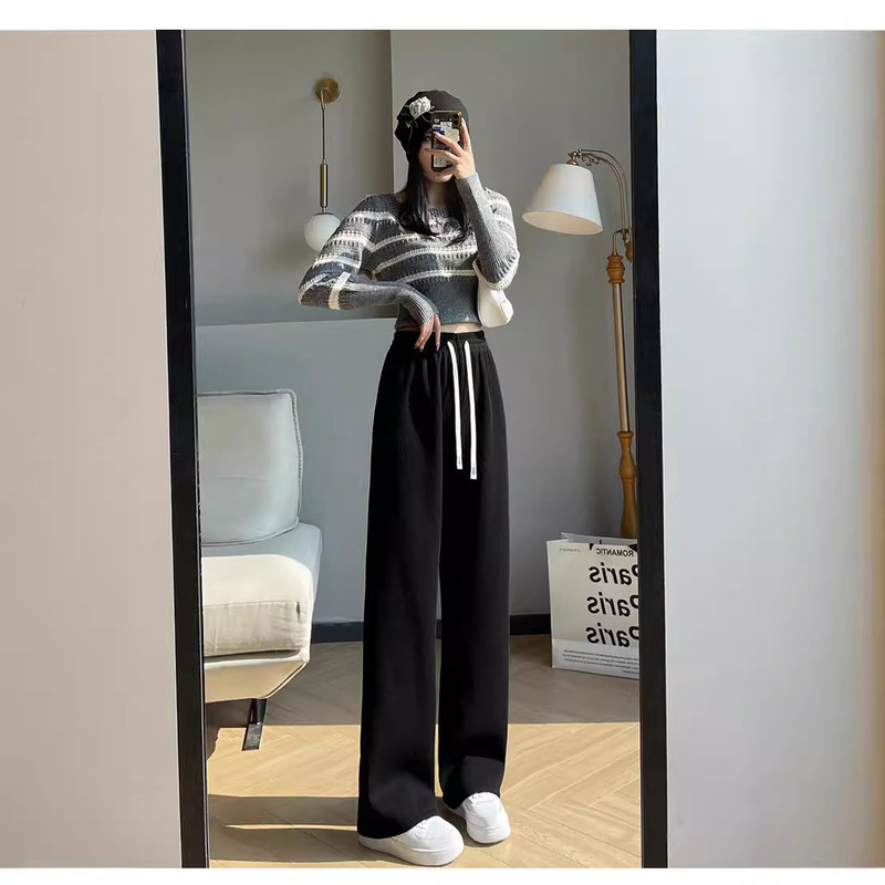 High Waist Cream Pants Corduroy Casual Pants Long Wide Leg Pants Women's Short Straight Pants