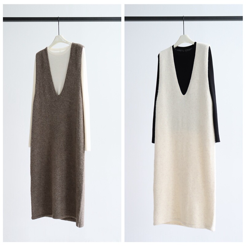 Autumn and Winter Deep V-Neck Long Sleeveless Knitted dress Soft Waxy Thick Straight Body Sleeveless Slimming Fashionable New Vest Skirt