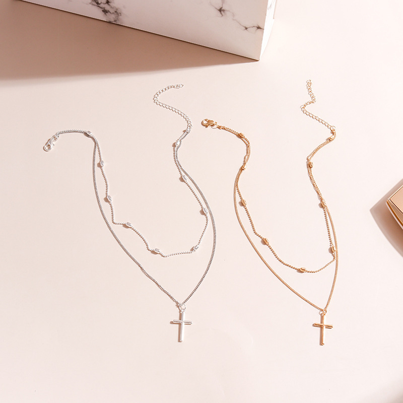 10g Weight Alloy Pendant Material Double Layer Necklaces Classification Alloy Chain Material 1 Piece Quantity Holiday, Daily Occasion Alloy Material Geometric, Cross Pattern Women's Gender Plating Design Basic, Modern Style, Classic Style Style Basic Modern Style Classic Style Geometric Cross Alloy Wholesale Double Layer Necklaces 6