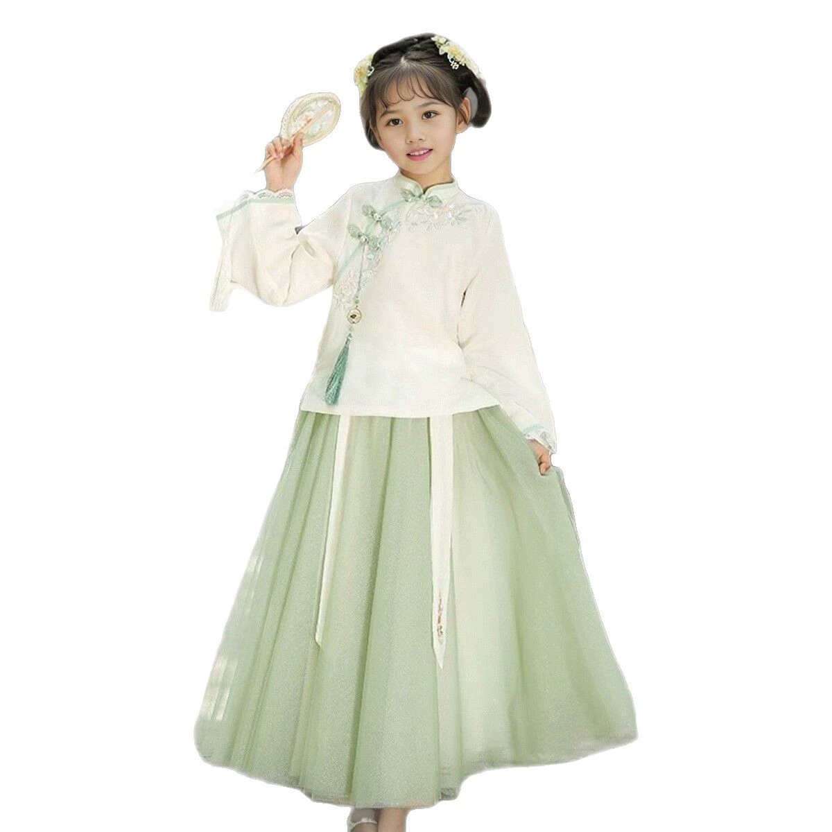 Set, summer skirt, children's Hanfu, with embroidery, Chinese style