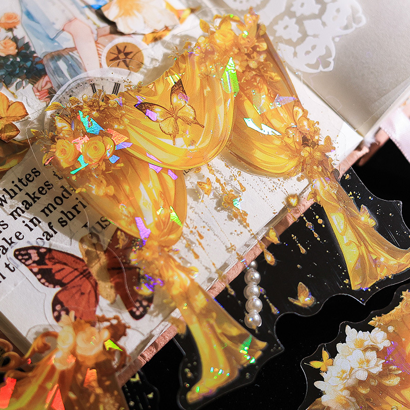 Cortina de jade Man danza láser aceite especial transparente pegatinas impermeables para mascotas bolsas diy pegatinas paisajísticas pegatinas de cortinas retro