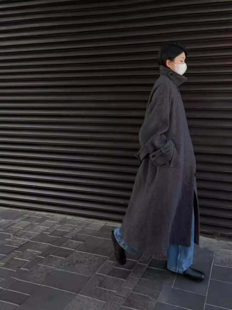 クラシックなファッショナブルなヘリンボーン柄イカウールコート、女性用ミドル丈、冬の新作、ゆったりとした厚手のコート