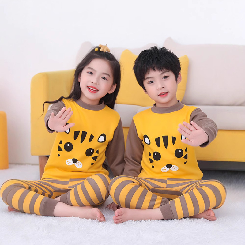 Children's Thermal Underwear suit fleece-lined Thickened Autumn Clothes Autumn Trousers Boys Home Clothes Girls Winter Bottoming Shirt Pajamas