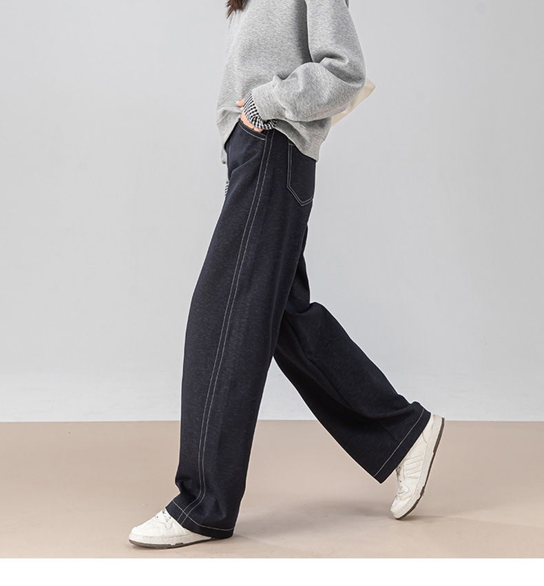 Quần culottes nữ ống rộng dáng chuối giả denim dệt kim mùa thu — Màu xanh lam đậm chi tiết 21