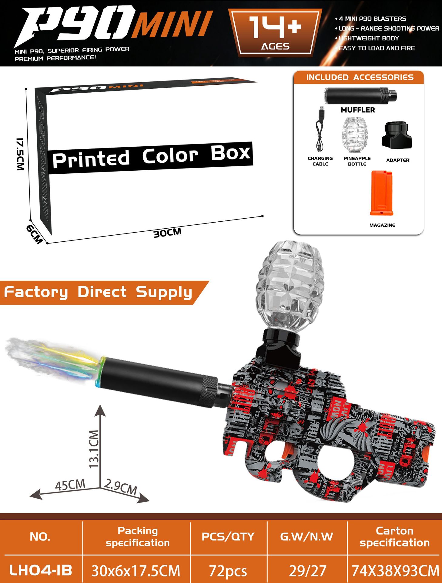 P90MINI red-colorful flame light spray