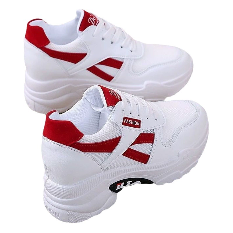 Белые женские туфли, увеличивающие рост, весна-осень 202, спортивная обувь на толстой подошве 8 см, универсальные повседневные женские туфли для папы на флисовой подкладке