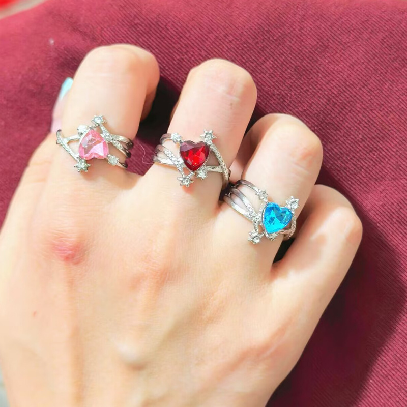 Love Blooms Fireworks Open Ring Women's Heart-Shaped Ruby Full Diamond Ring Elegant Accessible Luxury High-End Versatile Ring Love Blooms Fireworks Open Ring Women's Heart-Shaped Ruby Full Diamond Ring Elegant Accessible Luxury High-End Versatile Ring