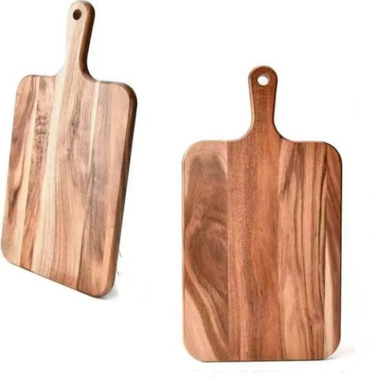 Tablero de cortar de madera de acacia simple creativo con mango tabla de cortar colgando tablero de corte de fruta tablero de filete tablero auxiliar de suplemento de alimentos para niños