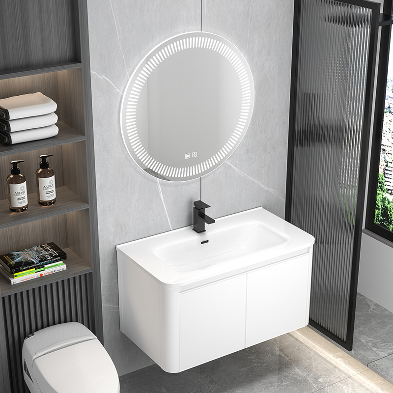 Estilo crema espacio de aluminio baño gabinete de baño lavabo combinación simple lavabo mesa de lavado de cerámica integrado