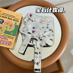 Hot girl with diamonds hand-held makeup mirror ins style high-end portable high-definition retro small mirror handle type makeup mirror