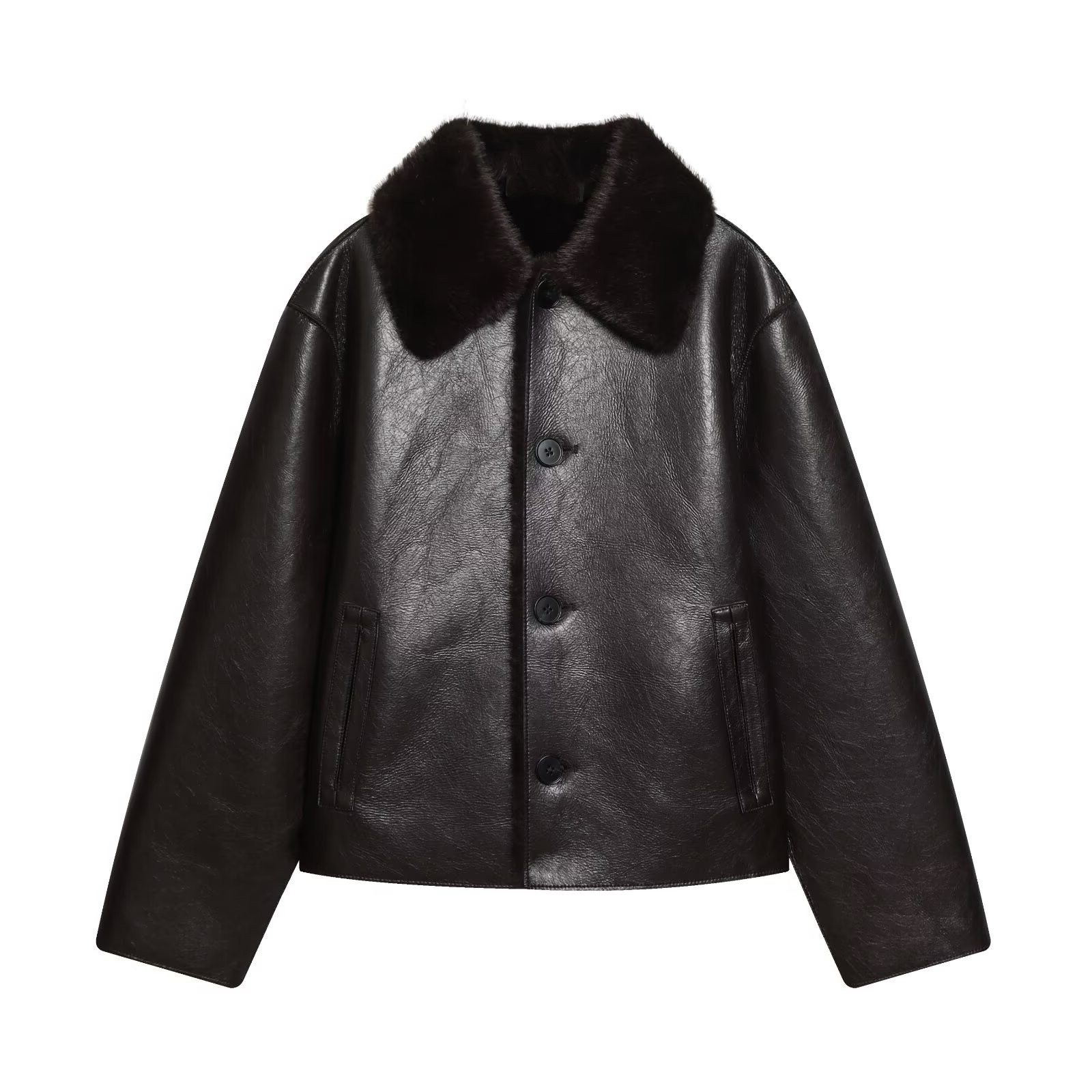 Taop&Za New Autumn and Winter Women's Work Clothing Fashionable Casual Double-Sided Imitation Leather Jacket 8073327