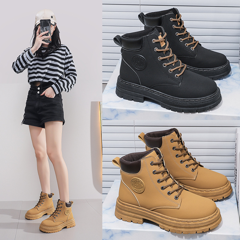High-top Martin Boots Women's Boots Autumn New British-style Short Boots Korean-style All-match Thick-soled Casual Work Snow Boots for Women