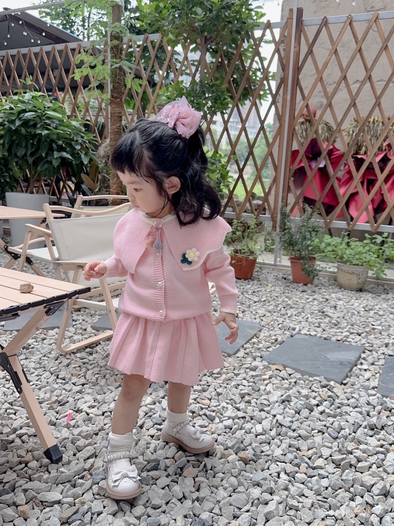 Κοριτσίστικο Πουλόβερ 2023 Φθινόπωρο Νέο Μοντέρνο Κορεάτικο Μονόχρωμο Πλεκτό Φούστα με Μεγάλο Γιακά, Σετ Δύο Τεμαχίων_voghion.com