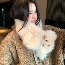 馨帮帮毛绒帽子围脖一体冬季韩版百搭可爱卡通小熊护耳连帽围巾女