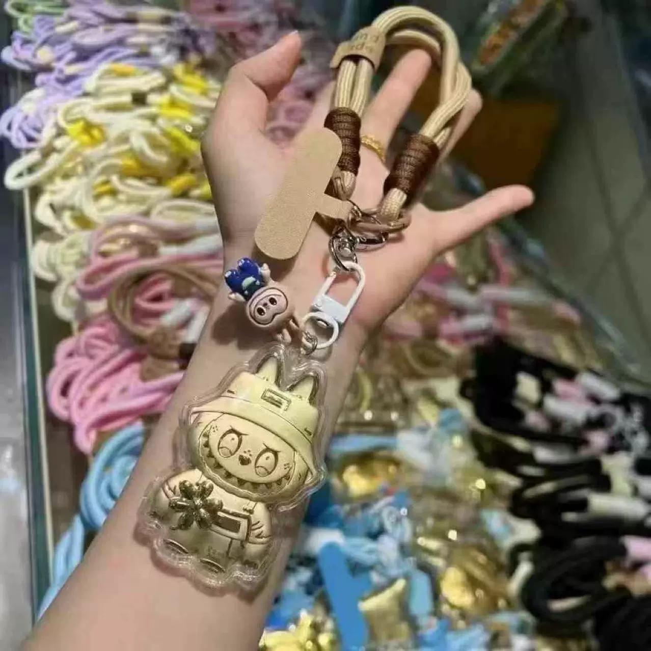 足金拉布布labubu网红黄金挂件钥匙扣卡通可爱女生手机链包包挂件