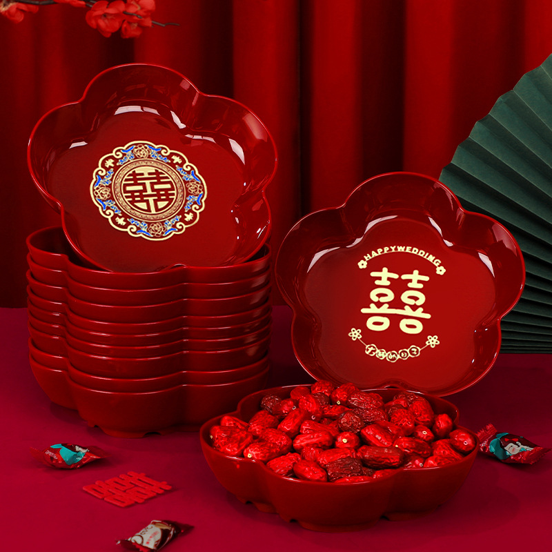 Wedding fruit plate red wedding sugar plate household plastic plate…