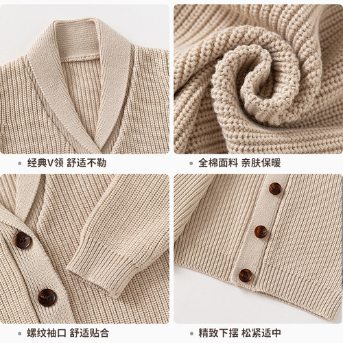 Korean-style crew neck knitted pure cotton children's outerwear top autumn and winter A-class infant sweater cardigan cool boy sweater