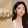 17 # Camellia pearl rhinestone pendant stud earrings