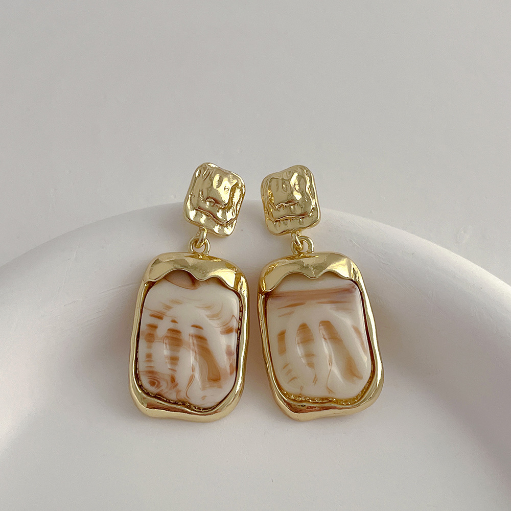KC Golden Plated Plating Material Simple Style Square Resin Copper Irregular Plating Earrings 1 Pair