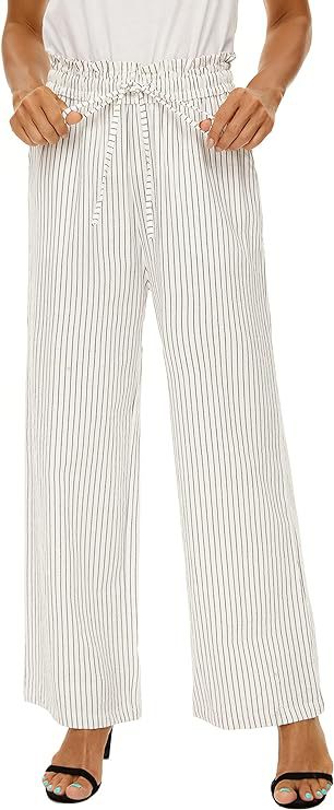 Amazon European and American women's linen pants wide leg high waist drawstring loose linen trousers with pockets