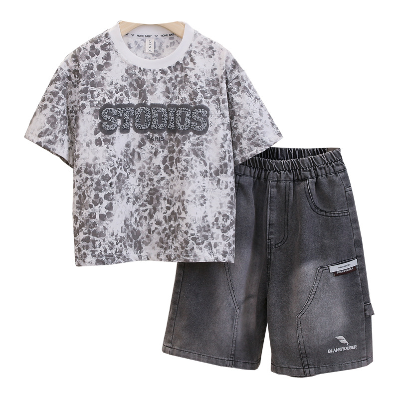 7255 Traje de manga corta para niños 2025 Nuevo estilo de verano para niños Ropa hermosa y de moda Verano delgado de dos piezas Verano