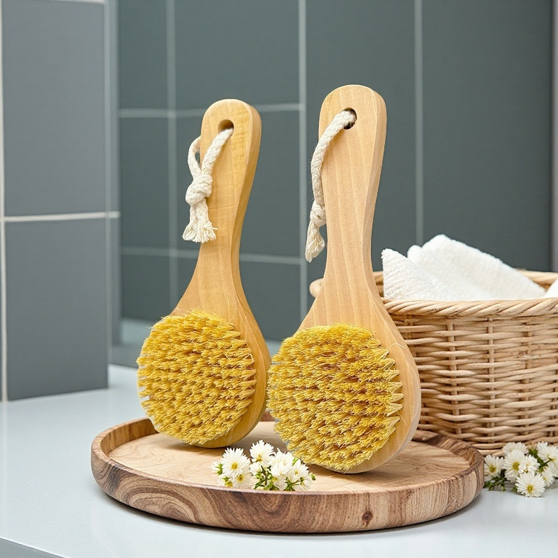 Cepillo de cerda de madera maciza transfronterizo Cepillo de baño Cepillo de cabeza redonda Cepillo de sisal Cepillo de baño de artefacto de lavado de pelo suave