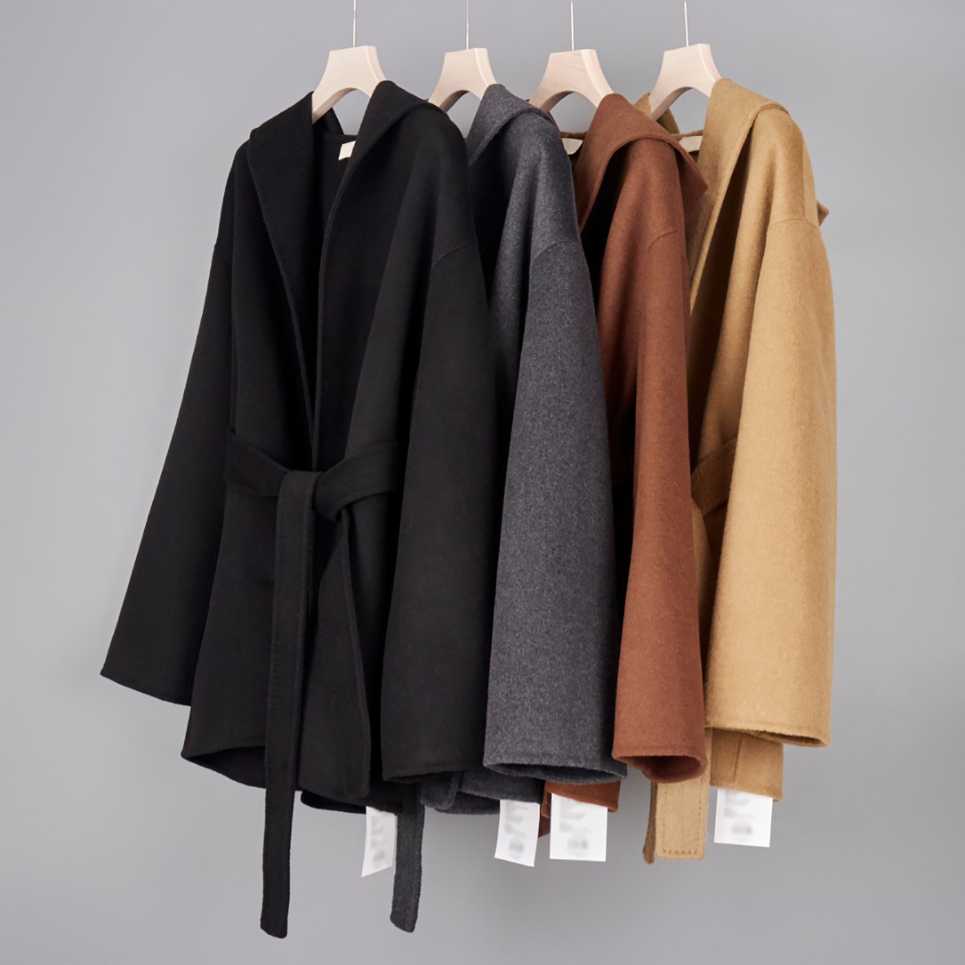 2025新款女士连帽系带款毛呢外套女秋冬
