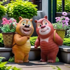 卸売り花園アニメ着地庭園デパートの光頭強動物彫刻熊出没植木鉢ガラス鋼の置物