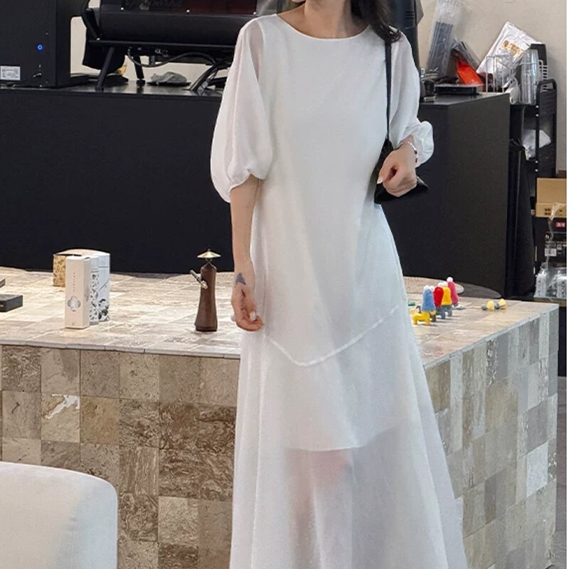 In Stock: Lightweight Lantern Sleeve Long Dress, Double-Layered Design, Loose and Flowy Vacation Maxi Dress In Stock: Lightweight Lantern Sleeve Long Dress, Double-Layered Design, Loose and Flowy Vacation Maxi Dress
