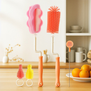 Sponge Bottle Brush Set, Bottle Brush, Nipple Brush, Straw Brush, Cup Brush, 4-Piece Set, Wholesale Removable Cup Brush Set