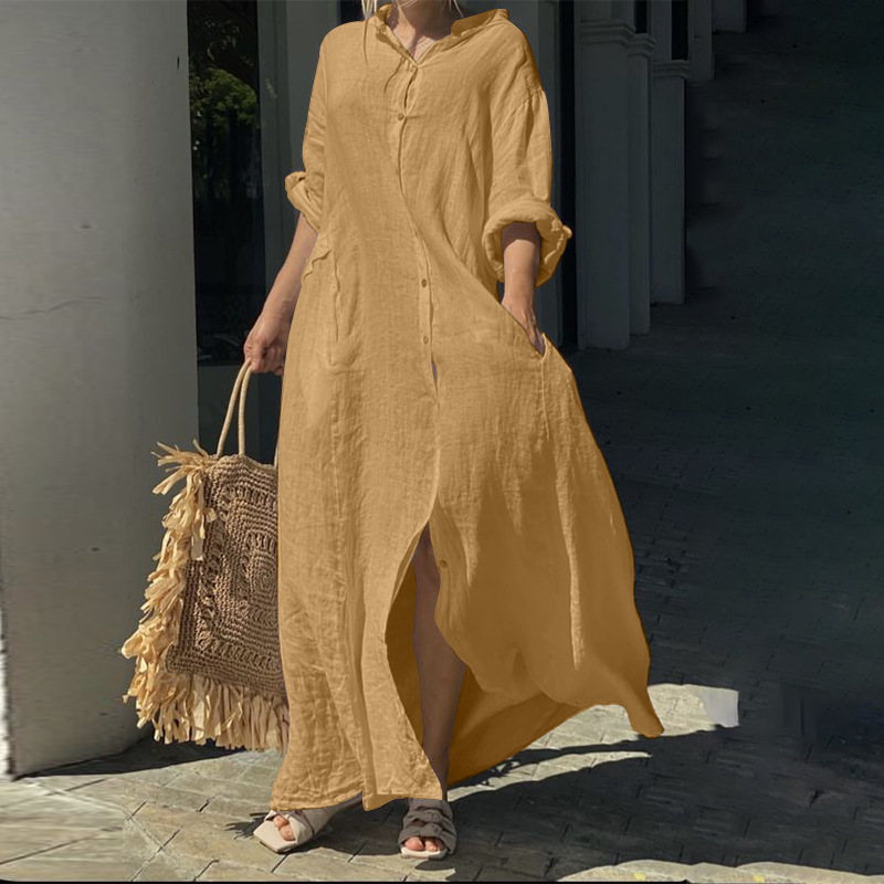 Women's Regular Dress Simple Style Standing Collar Long Sleeve Solid Color Maxi Long Dress Holiday Daily display picture 5