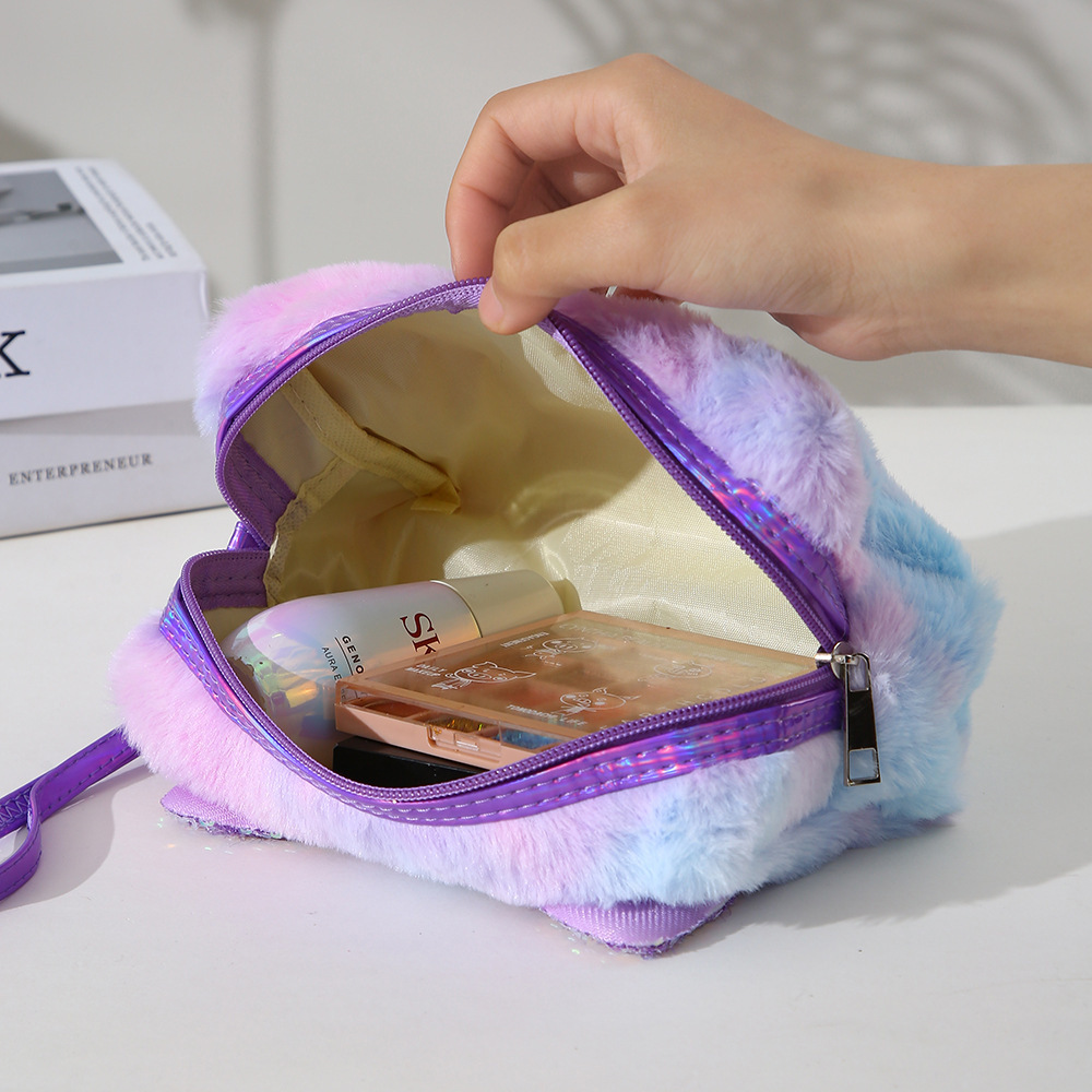 Paquete de cosméticos de lavado de gato de dibujos animados de teñido anudado, estilo de felpa de estudiante de dibujos animados, paquete de almacenamiento de cosméticos de viaje simple transfronterizo