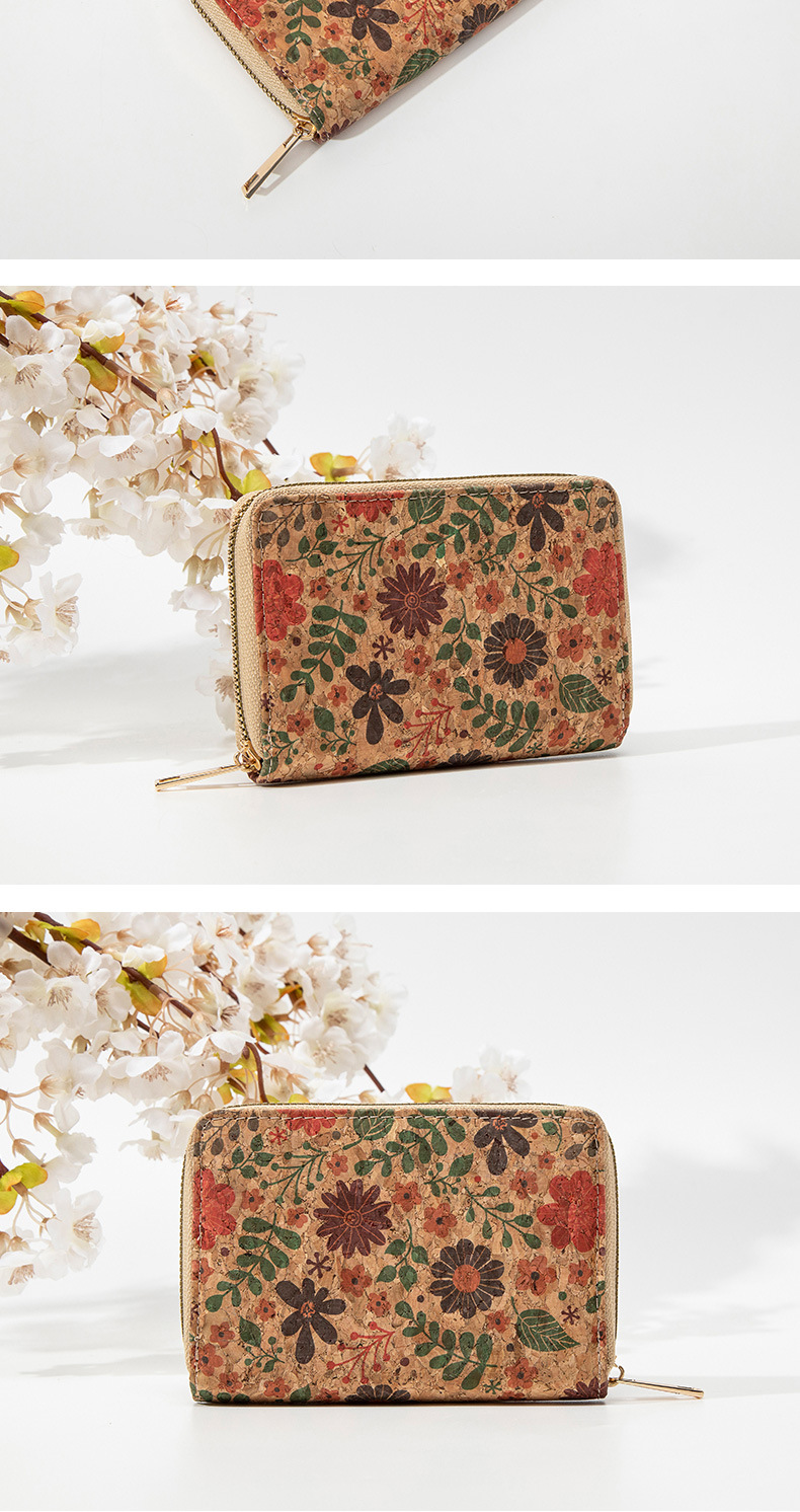 Women's Gender Printing, Flowers, Sewing Thread Design Retro Style Square Shape Women's Flower Pu Leather Zipper Wallets