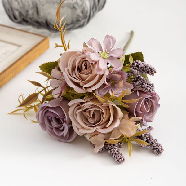 Autumn roll rose fake flower bouquet cross -border European -style…