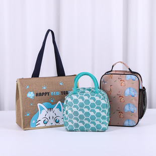 Takeaway thermal bag non-woven thickened aluminum foil thermal bag linen fresh-keeping cold-keeping handbag bento lunch bag