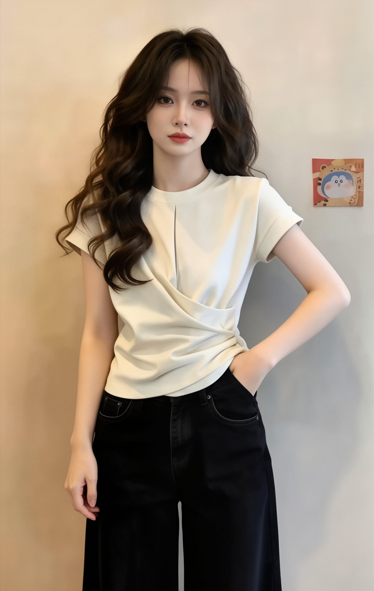 Áo thun nữ cổ tròn tay ngắn thiết kế mới mùa hè — màu trắng ngà chi tiết 2