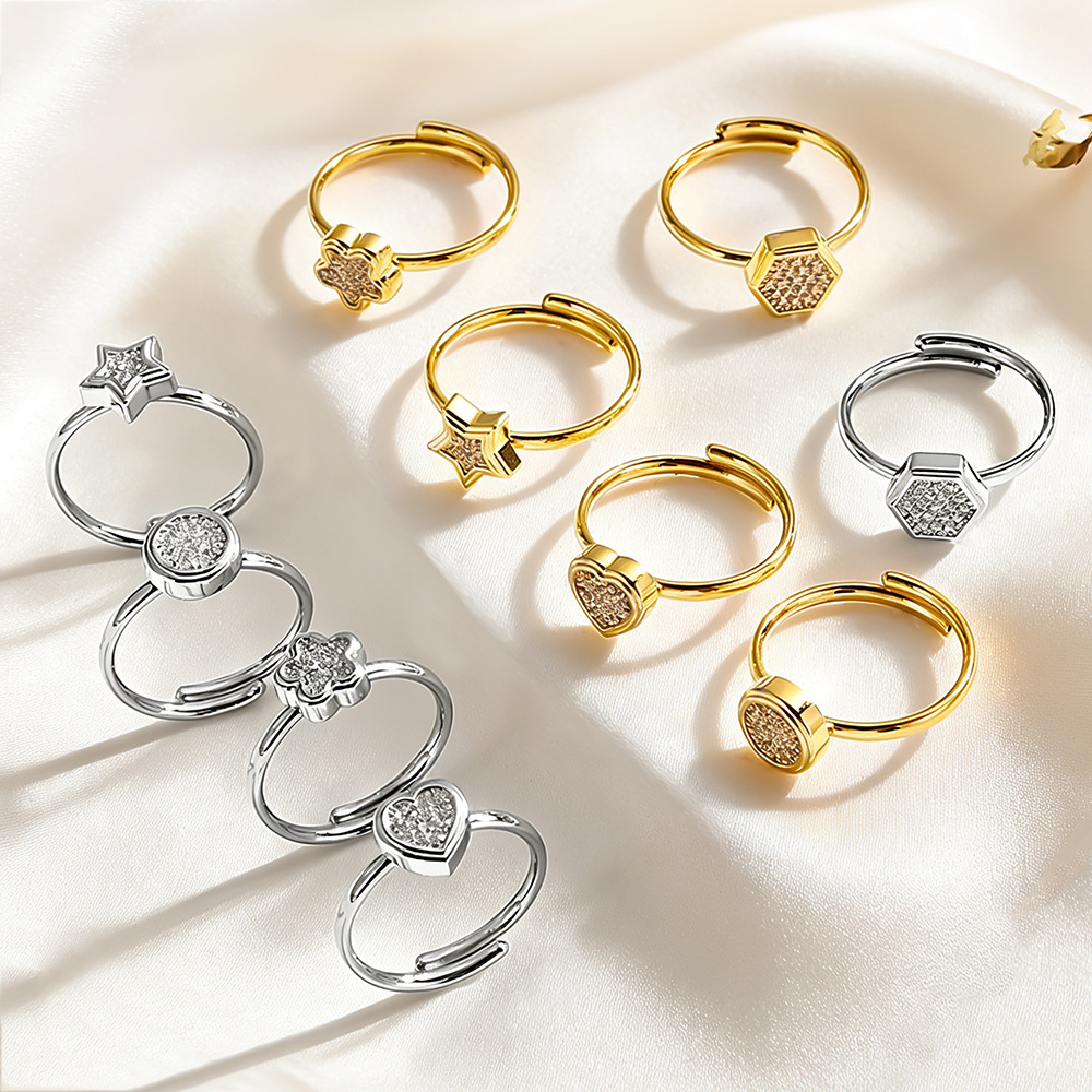 越境貿易新商品 ステンレスリング 丸型 六角形リング レディース ライトラグジュアリー 幾何学リング シンプル 高級