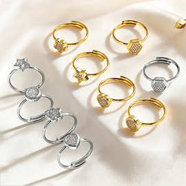 跨境外贸新品不锈钢戒指圆形六边形指环女式轻奢几何戒指简约高级