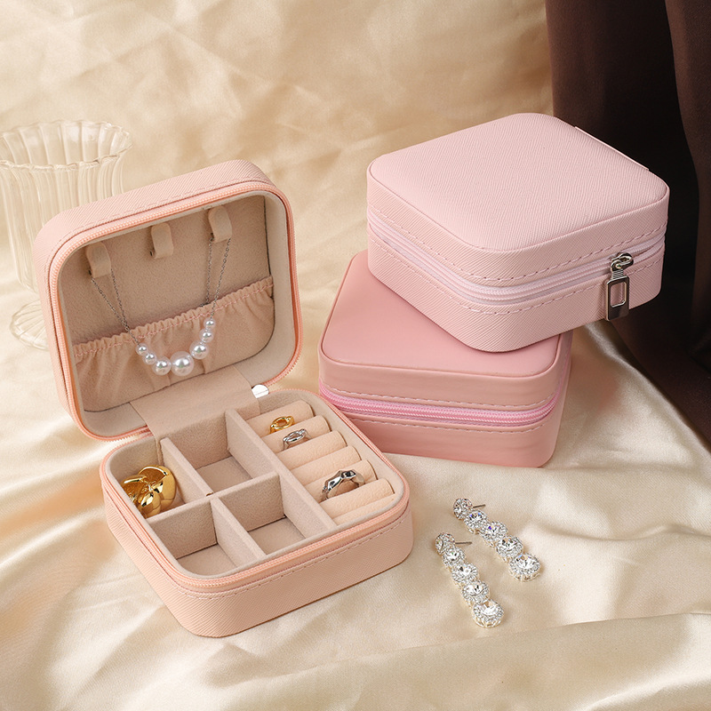 定制旅行首饰收纳盒子PU便携戒指项链珠宝盒饰品口红耳环整理盒