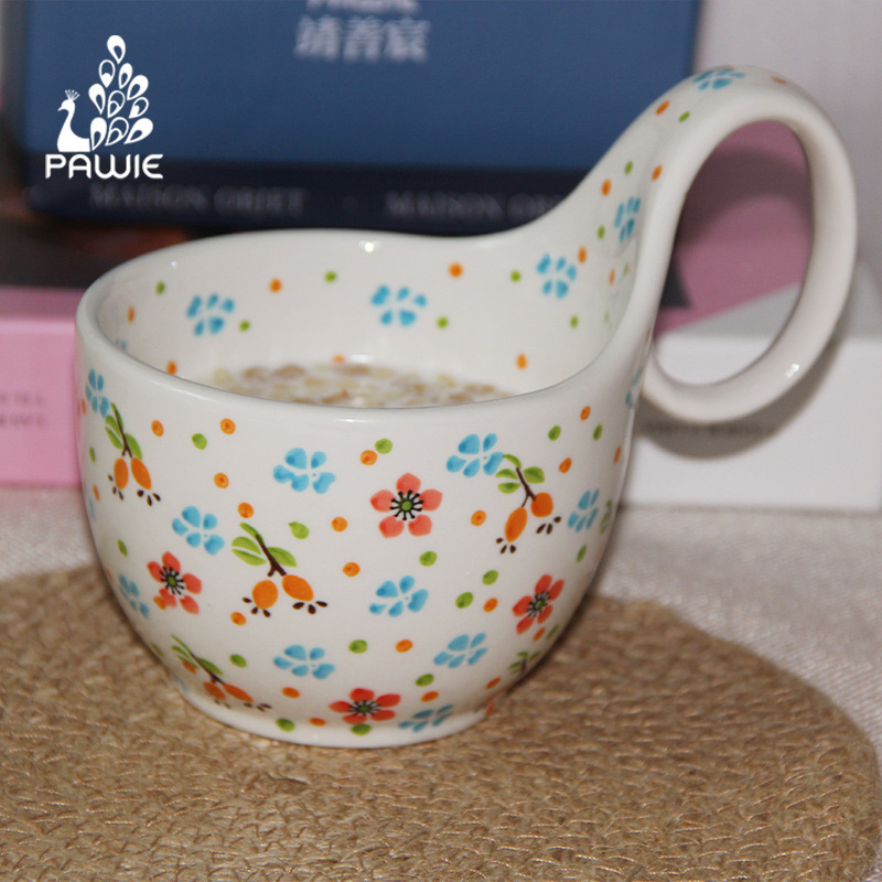 Official Genuine Hand-Painted Polish Ceramic Phoenix Tail Flower Spring and Autumn Breakfast Cup Ring Cup Oatmeal Yogurt Bowl Light Luxury Retro