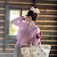 港米服饰/2025秋季新款女邂逅针织衫美利奴30羊毛撞色长袖上衣女
