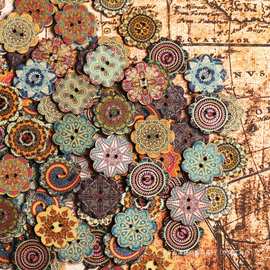 20/25mm100颗/包复古纽扣手工diy衣服彩色圆形两孔木质扣子