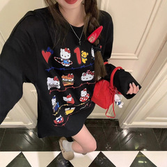 【生中継品質230グラム精櫛緊密100綿後包襟丸襟長袖tシャツ】アニメkt猫
